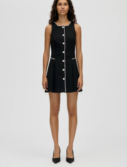 STINE GOYA Structured Crepe Sleeveless Button Up Mini Dress Black L STINE GOYA Structured Crepe Sleeveless Button Up Mini Dress Black L