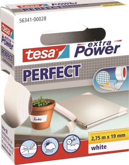 tesa Cloth Tape extra Power Perfect 2.75m x 19mm Hvit tesa Cloth Tape extra Power Perfect 2.75m x 19mm Hvit