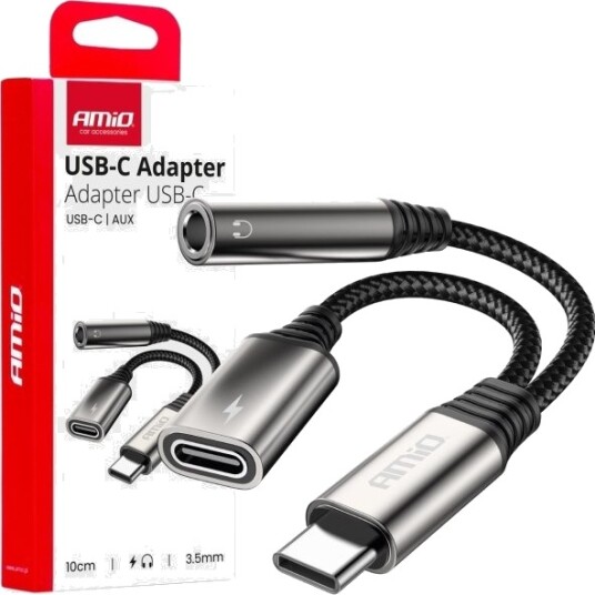 Amio Adapter USB-C Til Jack 3,5mm + USB-C Sølv