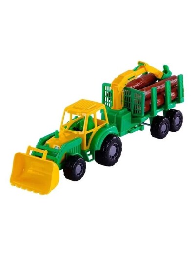 Cavallino Toys Cavallino Junior Tractor with Crane Trailer and Wood 46cm