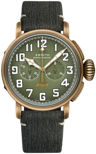 Zenith Herreklokke 29.2430.4069 63.I001 Pilot Grønn/Gummi Ø45 mm Zenith Herreklokke 29.2430.4069 63.I001 Pilot Grønn/Gummi Ø45 mm