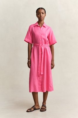 GANT Linen Ss Shirt Dress Pink 34