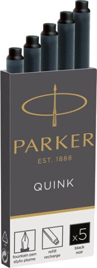 Parker Fountain Pen Ink Refill Cartridges  Long  Svart QUINK Ink  5 Count