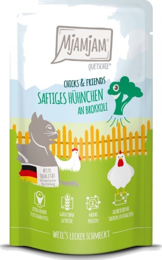 Mjamjam Våtfôr Sparepakke Quetschie Chicks & Friends Saftig Med Brokkoli Kylling 24 X 125 G