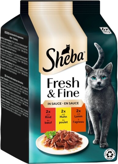 Sheba Våtfôr Fresh & Fine Storfekjøtt Og I Saus Kylling Lam 6 X 50 G