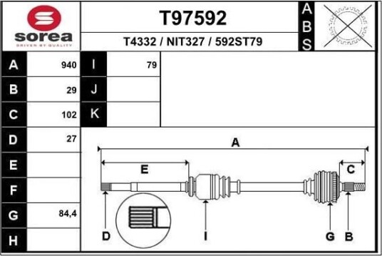 EAI T97592 Drivaksel EAI T97592 Drivaksel