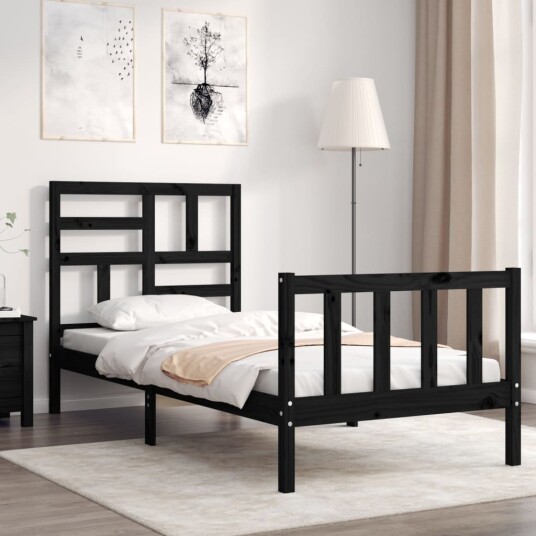 vidaXL Sengeramme med hodegavl svart 3FT single heltre
