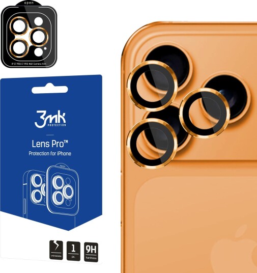 3mk Lens Protection Pro Herdet Kameralinsedeksel for iPhone 17 Pro/17 Pro Max Oransje