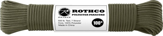 Rothco Polyester Nylon Paracord / Fallskjermsnor 30m Oliven, Grønn