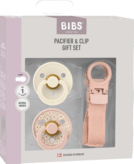 BIBS Pacifier & Clip Gift Set   Blush   1 sett