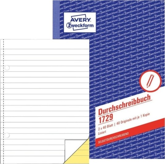 Avery Zweckform Dupliseringsbok 40 Ark A5 148 X 210 Mm Dublett Karbonfri