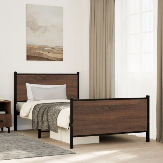  Sengeramme i metall med hode- og fotgavl brun eik 100x200 cm 8721102953651