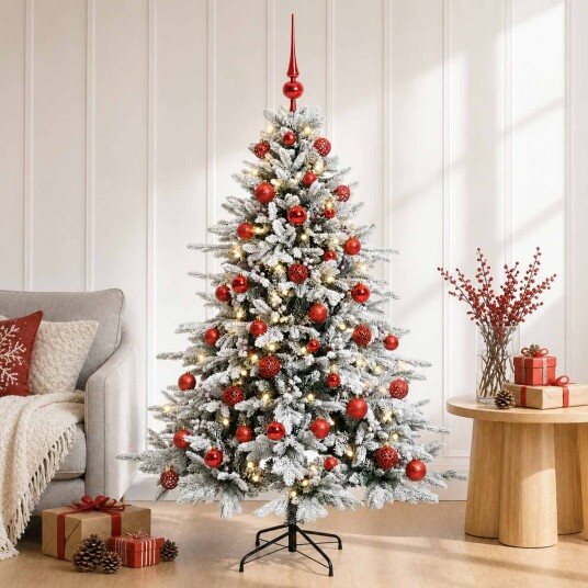 vidaXL Kunstig juletre med julekuler 150 cm 150 LED-lys Varmhvit