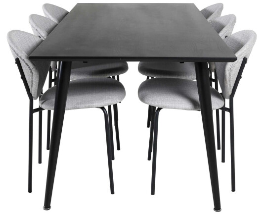 Venture Design Dipp & Vault spisegruppe Svart/grå 6 st stoler & bord 180 x 90 cm