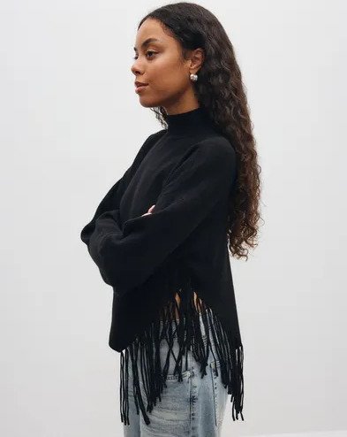 Vero Moda - Svart - Vmmagpie Ls Highneck Fringe Pullove