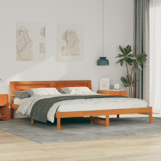  Sengestamme med LED  stripelys med hodegjerde Brun 200 x 200 cm Heltre