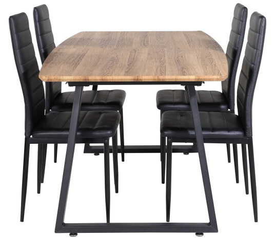Venture Design Inca & Slim highback spisegruppe Natur/svart 4 st stoler & bord 160 x 85 cm
