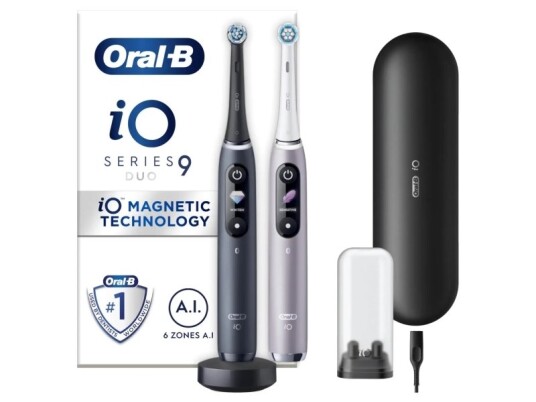 Braun Oral-B Io Series 9 Med 2. Håndstykke Svart Onyx/Rosekvarts Dobbel Pakke Og 3 Børstehoder 7 Rengjøringsmoduser Magnetisk Teknologi Og 3D-Analyse Fargeskjerm Reiseveske For Lading 4210201449058