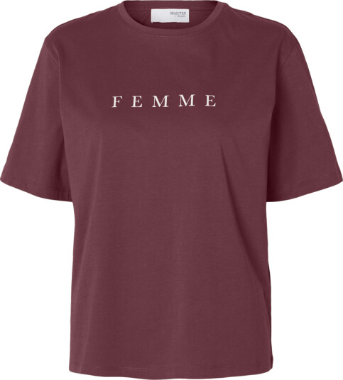 Selected Femme Vilja Short Sleeve Printed Tee Burgunder XL