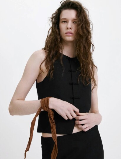 Mango Linen Toggle Waistcoat Black S