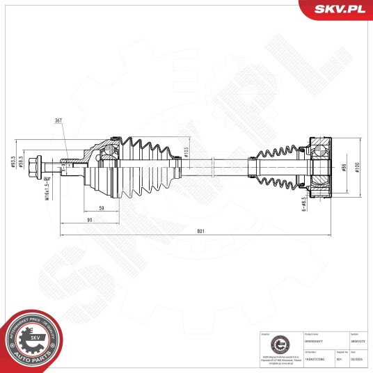 Esen Skv Drivaksel ESEN SKV 40SKV273