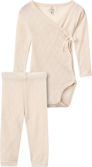 Copenhagen Colors 2 Pack Lt. Knitted Pointelle Cross Over Body W. Picot Edge + Pointelle Leggings W Picot Edge CREAM 50 Copenhagen Colors 2 Pack Lt. Knitted Pointelle Cross Over Body W. Picot Edge + Pointelle Leggings W Picot Edge CREAM 50