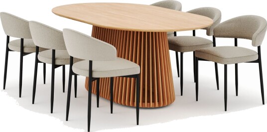Peyra Spisebord 200 cm Oval med 6 Sawako Stoler - Natur