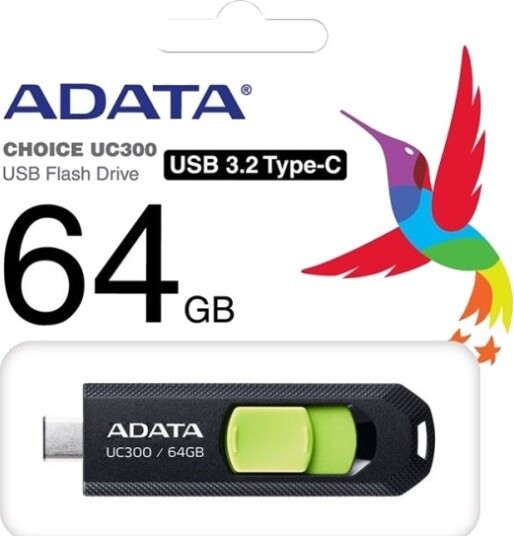 Adata Uc300 Usb-Flashstasjon 64 Gb Usb 3.2 Gen 1 Usb-C Svart Grønn