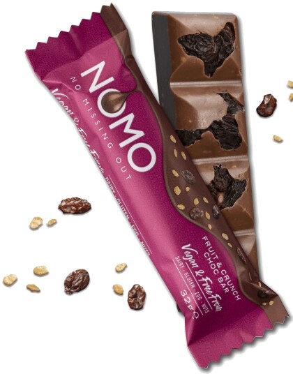 Nomo Fruit & Crunch Vegansk Sjokoladebar med Frukt og Krunsj 32 gram Nomo Fruit & Crunch Vegansk Sjokoladebar med Frukt og Krunsj 32 gram