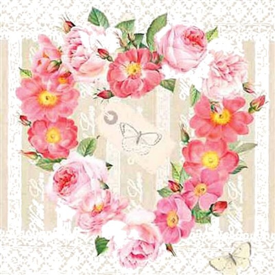Lunsj serviett Blomster hjerte,rosa