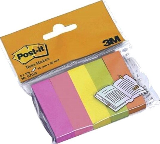 3M Indeksfaner I Papir 3M Post-It Neon 5 Farger X 100 Stk (13K042a)