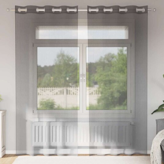 Voilegardiner med grommets 2 stk lysebrune 8721158551436