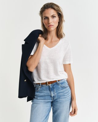 T-skjorte i lin med v-hals WHITE XL