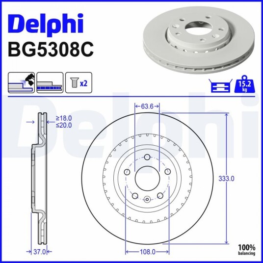 DELPHI BG5308C Bremseskive DELPHI BG5308C Bremseskive