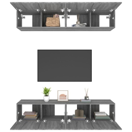 vidaXL TV-benker 4 stk grå sonoma 80x30x30 cm konstruert tre