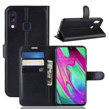 Samsung Galaxy A40 Lommebok-deksel med Stativ Svart