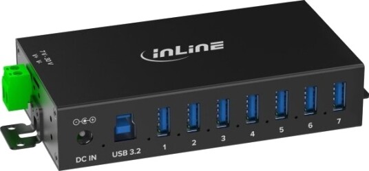 Inline Industriell Usb-Hub 3.2 Gen 1 – 7 Porter – Aluminium – Din-Skinne – 5 Gbps – Modell 33456B – Sort