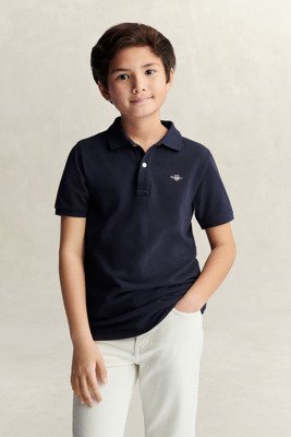 Gant Pique Shield Jr SS Polo Barn Evening Blue Størrelse 122