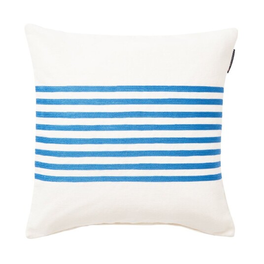Lexington Emboidery Striped Linen/Cotton putetrekk 50x50 cm Off White-blue