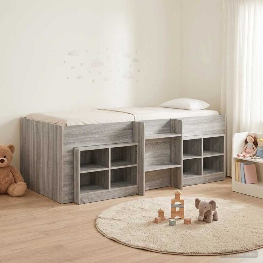 Loft Seng Ramme med Skap 3 pcs Grå Sonoma Konstruert tre Loft Seng Ramme med Skap 3 pcs Grå Sonoma Konstruert tre