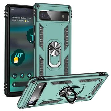 Google Pixel 6a Hybrid-deksel med Metall Stativ Grønn