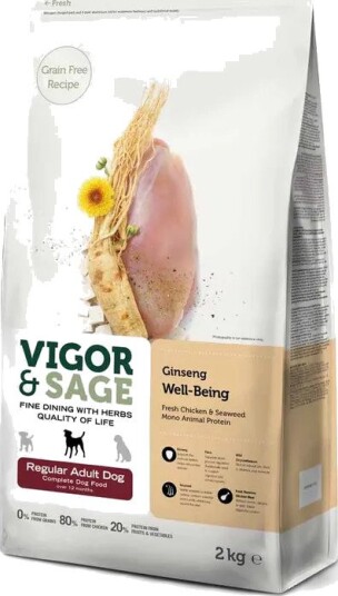 Vigor & Sage Well-Being Ginseng Regular Adult Tørrfôr til Hund 2 kg Vigor & Sage Well-Being Ginseng Regular Adult Tørrfôr til Hund 2 kg
