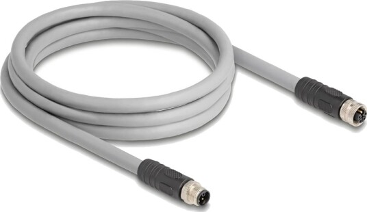 Delock - Sensor Extension Cable - 5-Pins M12 (Hann) Til 5-Pins M12 (Hunn) - 2 M - 10.4 Mm - Skjermet - Halogenfri, Drag Chain, L-Coded - Grå