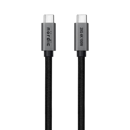 NÖRDIC 3m USB3.2 Gen2 USB-C til C nylonflettet kabel hurtiglading med strømforsyning PD100W 20Gbps 5A med Emarker