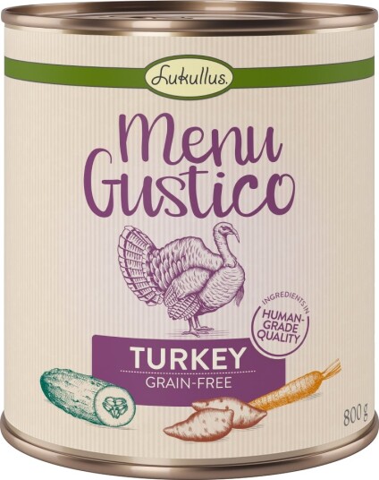 Lukullus Våtfôr Menu Gustico Med Søtpotet Squash Og Gulrot Kalkun 6 X 800 G