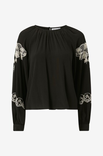 Vila Bluse viEngla O neck L/s Top Svart