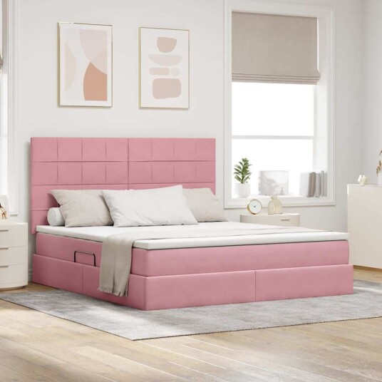 LED lagringseng med madrass Rosa 180 x 200 cm Fløyel LED lagringseng med madrass Rosa 180 x 200 cm Fløyel
