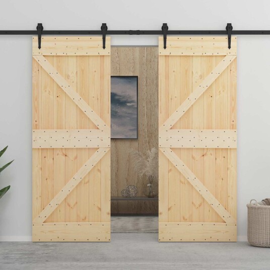 vidaXL Skyvedør 2 pcs 80 x 210 cm Heltre furu Naturlig og svart