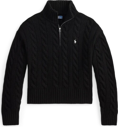 Polo Ralph Lauren Cable Wool Cashmere Half Zip Sweater   POLO BLACK   M