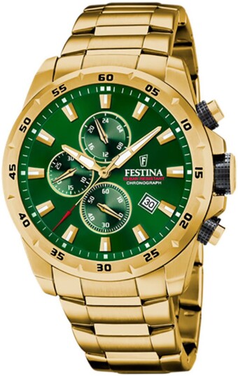 Festina Herreklokke F20541 3 Chrono Bike Grønn/Gulltonet stål